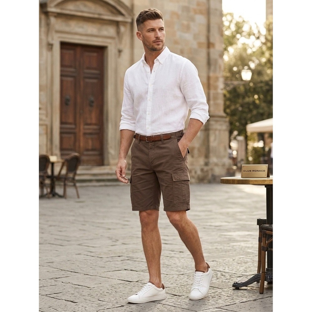 Club Monaco Mens Brown Cotton Cargo Shorts Button Fly Size 30 Style 02101485